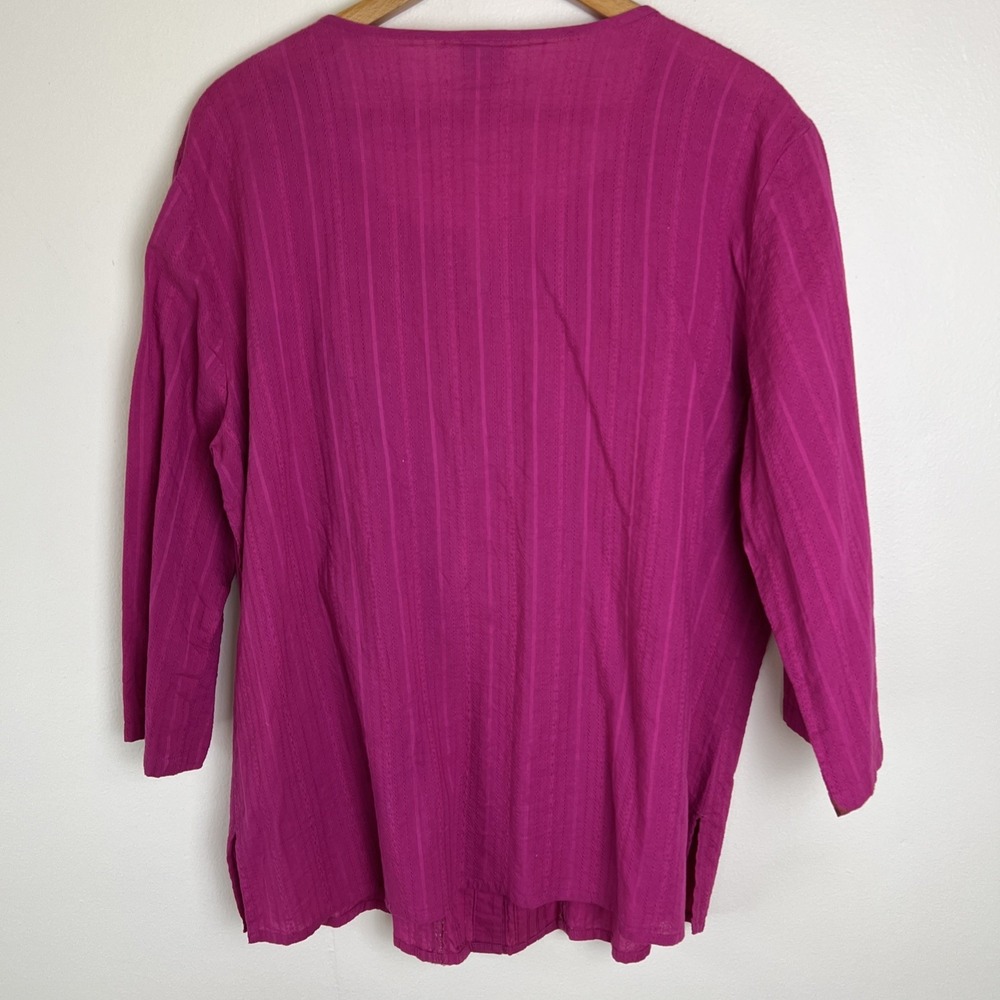 Laura Scott Boho Top Size Extra Large Pink Embroidered Peasant Button Up 3/4 - Picture 8 of 14